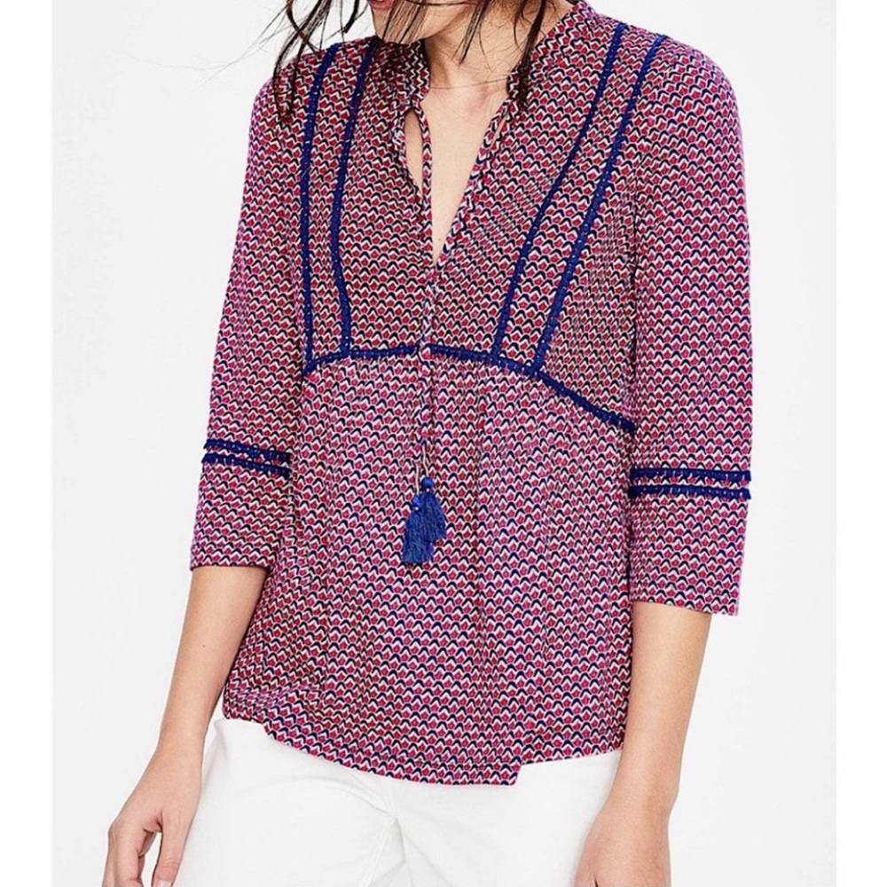 Boden Printed Tassel Blouse size 4